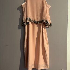 Anthropologie Peach Sleeveless Dress with Floral Embroidery